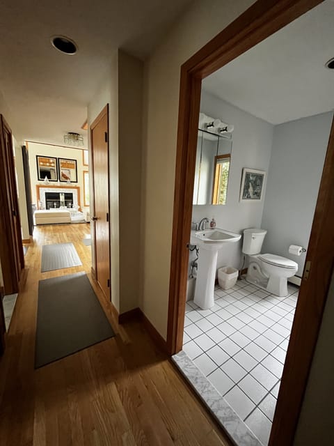 Combined shower/tub, jetted tub, hair dryer, towels