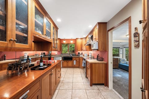 The large kitchen with ample counterspace.