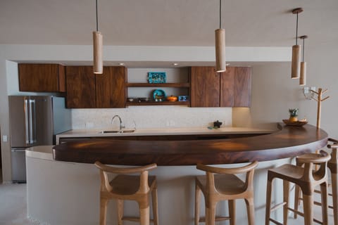 View of kitchen from the couch