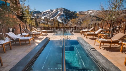 Communal spa pool, spa deck, and hammock garden with stunning down-valley views 