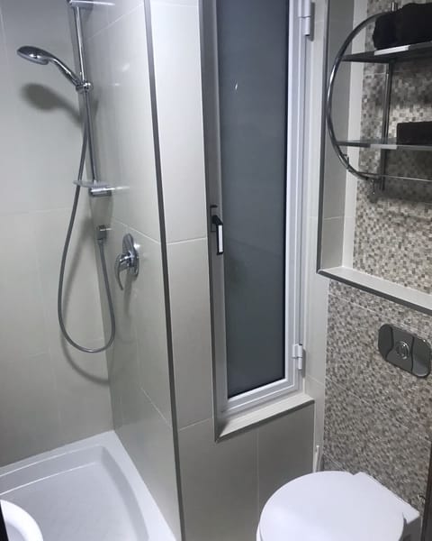 Combined shower/tub, hair dryer, bidet, towels