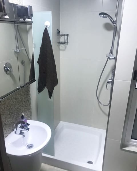 Combined shower/tub, hair dryer, bidet, towels