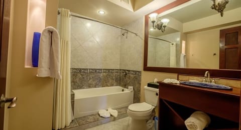 Bathroom | Hair dryer, towels, soap, toilet paper