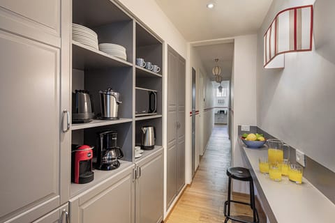Kitchen detail and hallway leading to the bedrooms