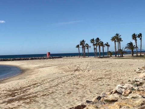 Beach nearby, sun loungers