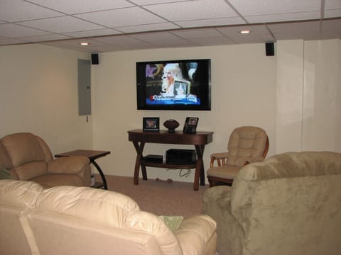 Smart TV, fireplace, video games, DVD player