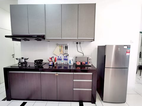 Fridge, microwave, oven, electric kettle