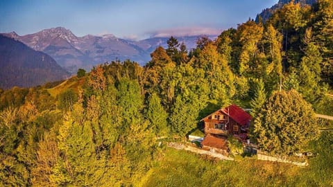 the chalet on a beautiful golden hour setting 