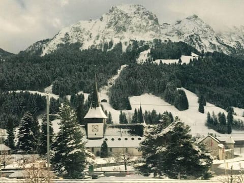 Winter view of the mountains and church