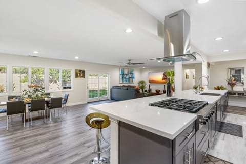 Kitchen, dining room and family room