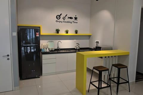 Fridge, microwave, oven, electric kettle