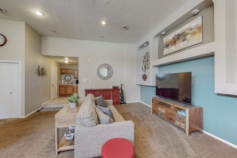 Main living room area, super tall ceilings allow for the space to feel lare