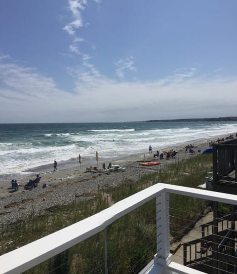 On the beach, sun loungers, beach towels