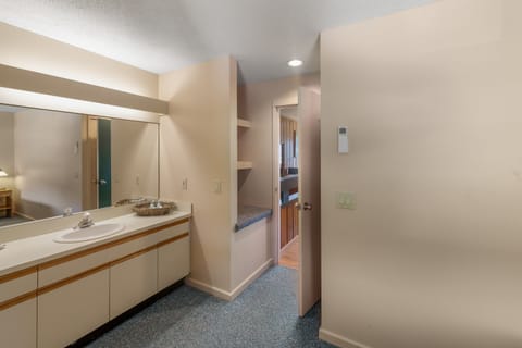 Combined shower/tub, hair dryer, towels