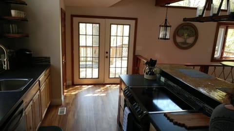 Access to the balcony is right off the kitchen!