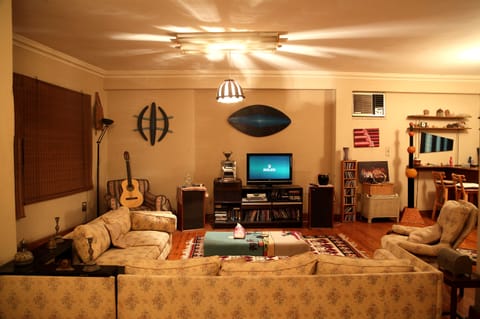 TV, DVD player, music library