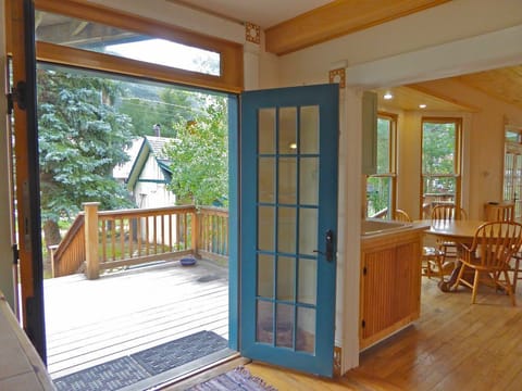 Patio view from kitchen. Gas grill