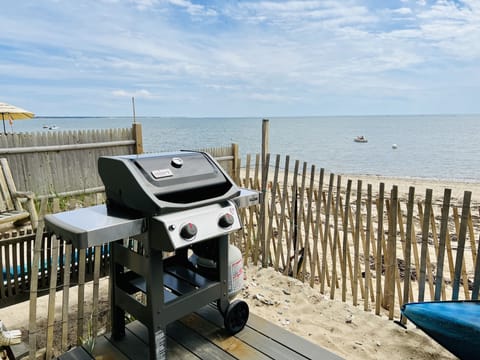 On the beach, sun loungers, beach towels