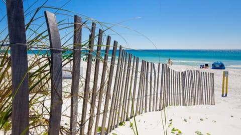 On the beach, sun loungers, beach towels