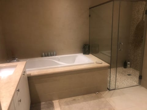 Bathroom | Shower, hair dryer, bidet, towels
