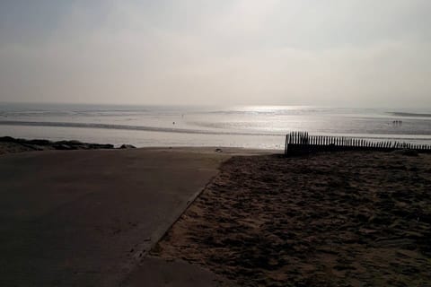 On the beach, sun loungers