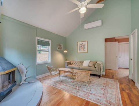 Peaceful colors put you at ease in your home away from home. This is the living room.