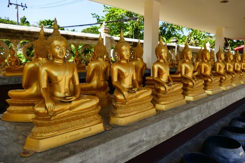 Buddha statues inside temple compound.
