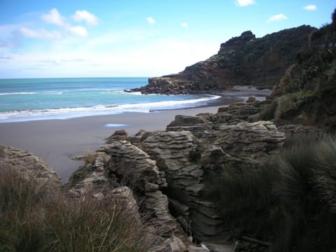 On the beach, sun loungers