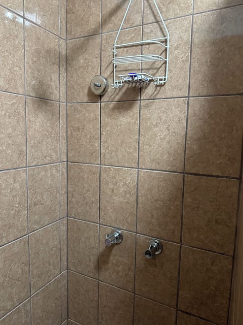 Shower, towels, soap, toilet paper