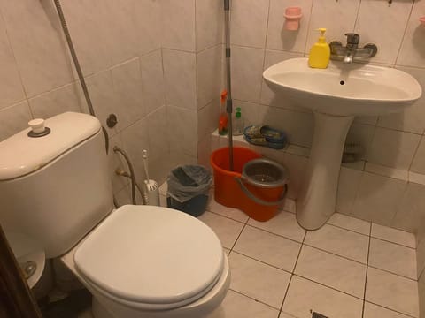 Combined shower/tub, hair dryer, towels, soap