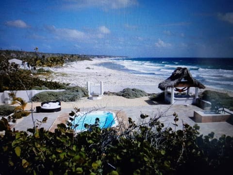 On the beach, sun loungers, beach towels