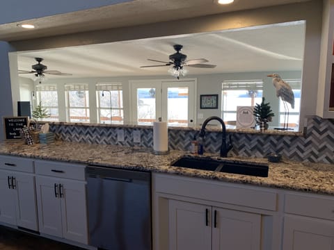 Large kitchen with great lake views.