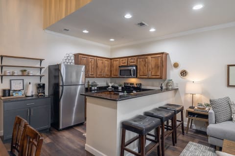 Stainless steel appliances in kitchen
