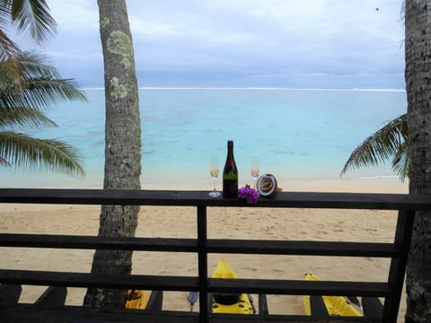 On the beach, sun loungers, beach towels