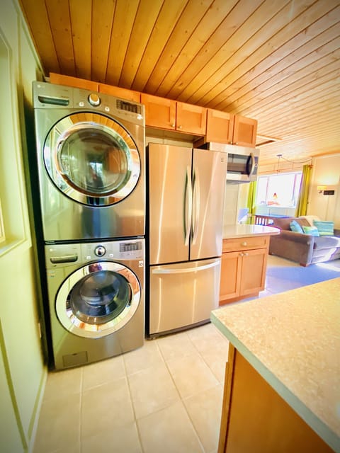 Full size washer and dryer and Refrigerator/Freezer with ice maker. Winning!
