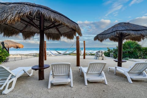 On the beach, beach towels