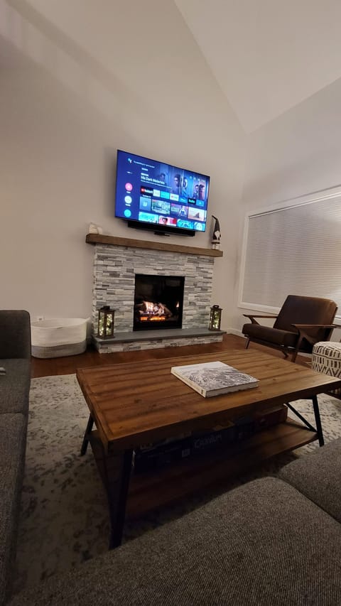 Smart TV, fireplace, foosball, computer monitors