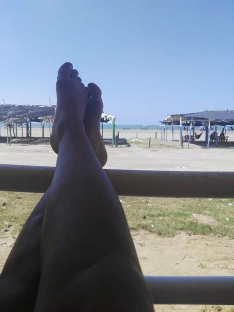 On the beach, sun loungers