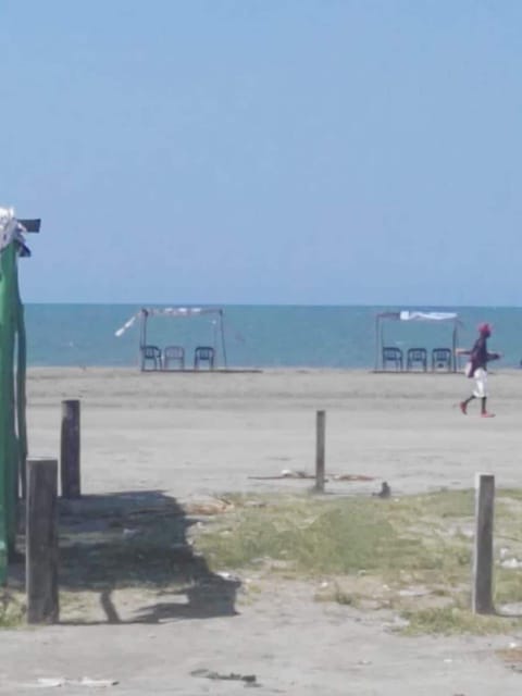 On the beach, sun loungers