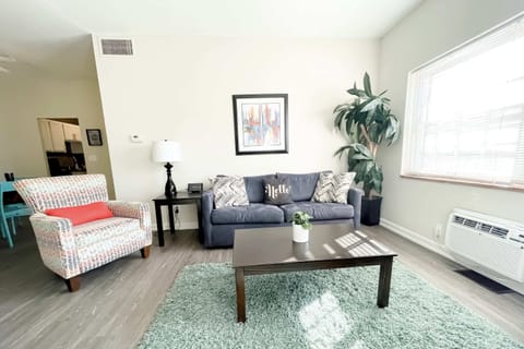 Bright living room with sleeper sofa