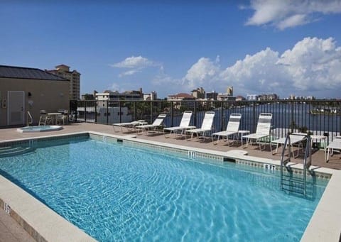 A rooftop pool, a heated pool