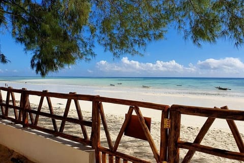 On the beach, sun loungers, beach towels