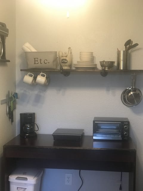 Microwave, coffee/tea maker, cookware/dishes/utensils