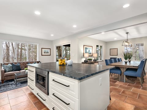 Oversized kitchen island w/ inset microwave