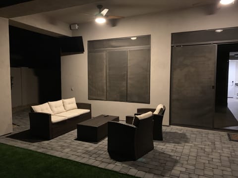 Cozy nights on the backyard patio. A TV to enjoy and sitting space to relax!