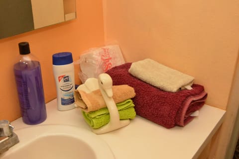 Bathroom amenities | Shower, hair dryer, towels, soap