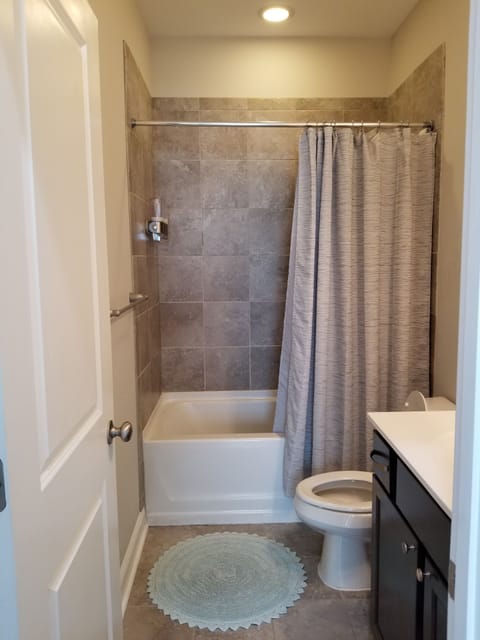 Combined shower/tub, hair dryer, towels