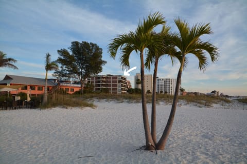 On the beach, sun loungers, beach towels