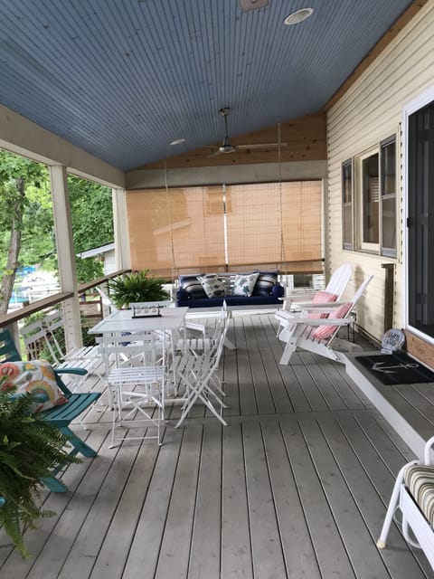 Covered front porch with view of the lake.