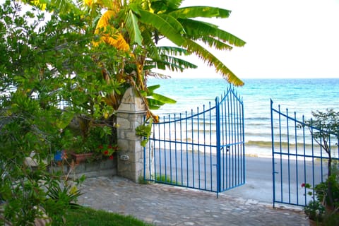 On the beach, sun loungers, beach towels